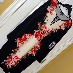 Romantic Rose Floral Long Sleeve Pencil Dress